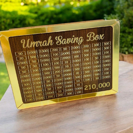 Umrah Saving Box – Wooden Islamic Money Bank for Kids & Adults